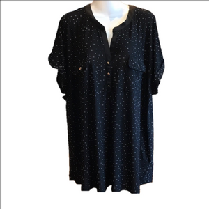 2/25 Lily Morgan Black w White Polka Dots Cap Sleeve Blouse Women's 2X